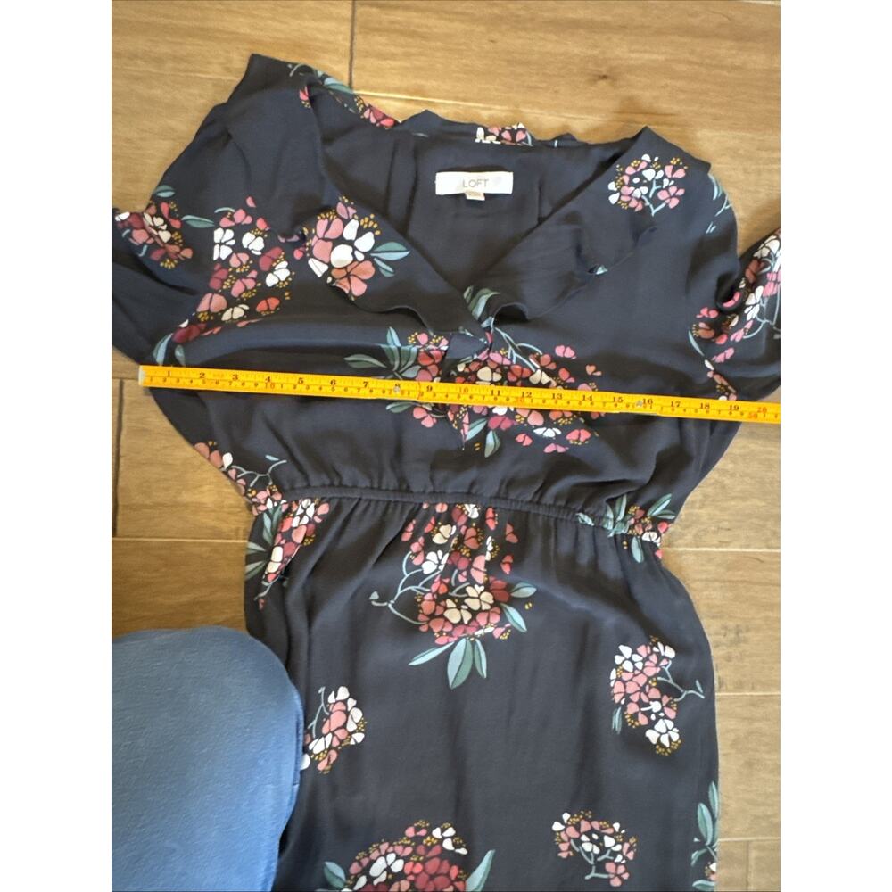 LOFT Floral Smocked Ruffle Maxi Dress Gray Long Sleeve Style 404708 Fall 2019 M - Picture 8 of 14